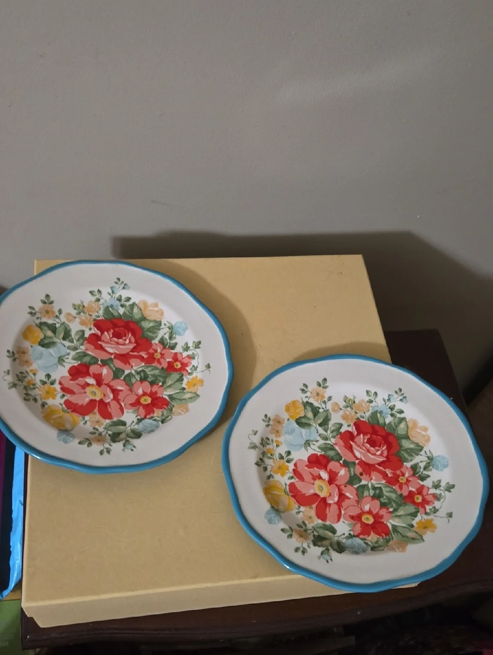 The Pioneer Woman Floral Salad Plates with Blue Trim (Set of 2) NWT